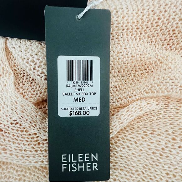 NWT Eileen Fisher Ballet Neck Box Top Shell Peach M Linen Mini Tape Long Sleeve - Picture 10 of 12